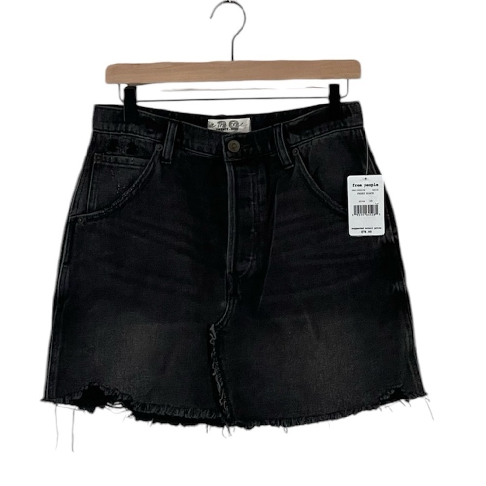 NWT Free People Whimsigoth‎ Faded Black Jean Skirt